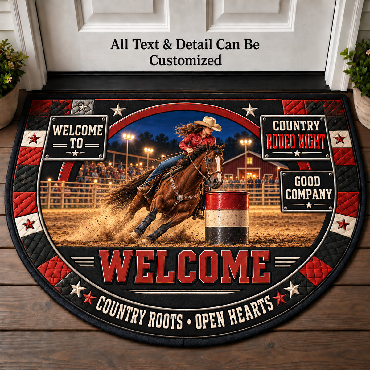 Country Rodeo Night Personalized Half Round Mat | 5To9Vibe