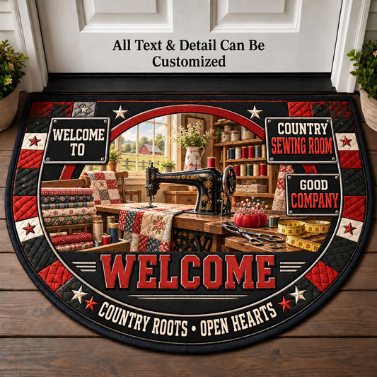 Country Sewing Room Personalized Half Round Mat | 5To9Vibe