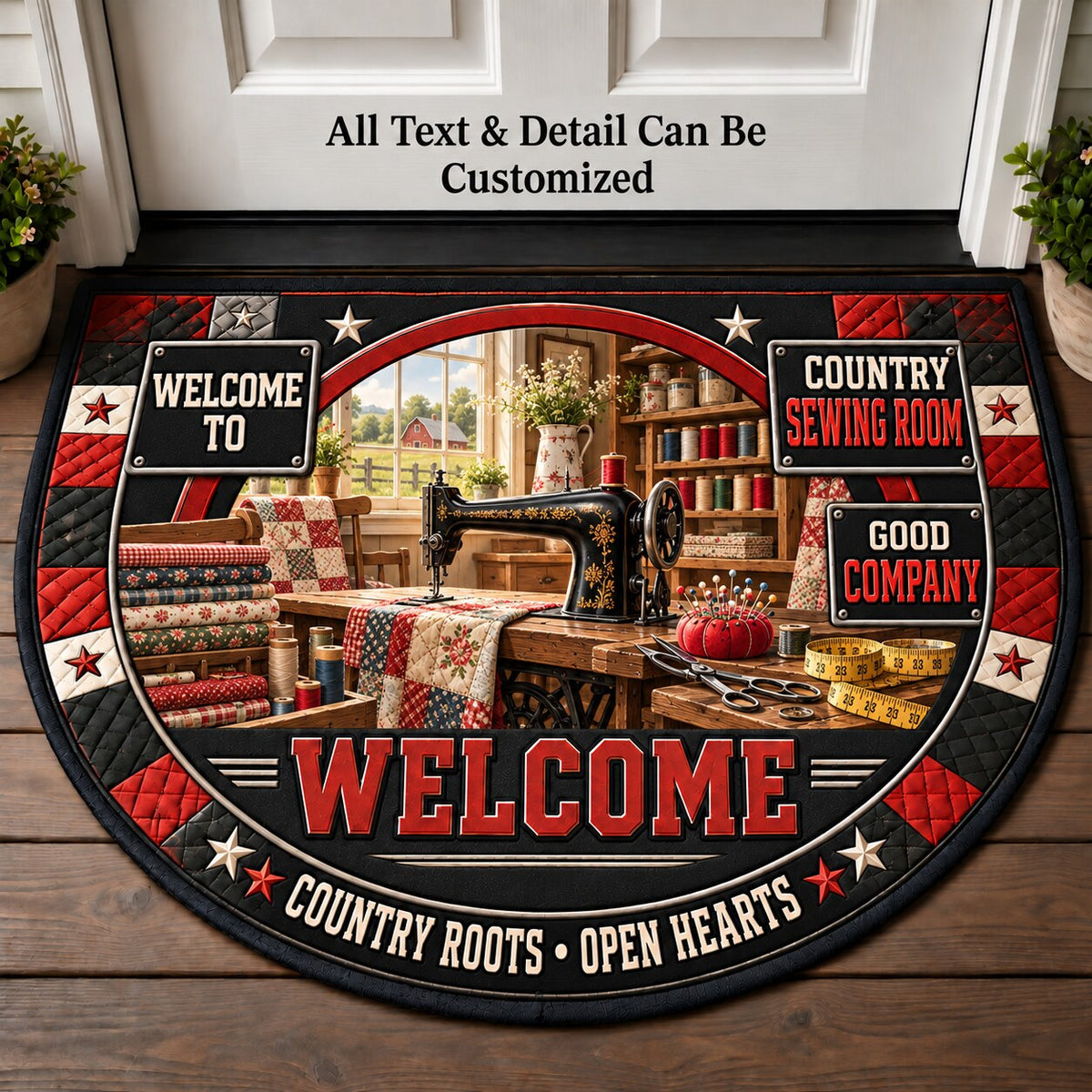 Country Sewing Room Personalized Half Round Mat | 5To9Vibe