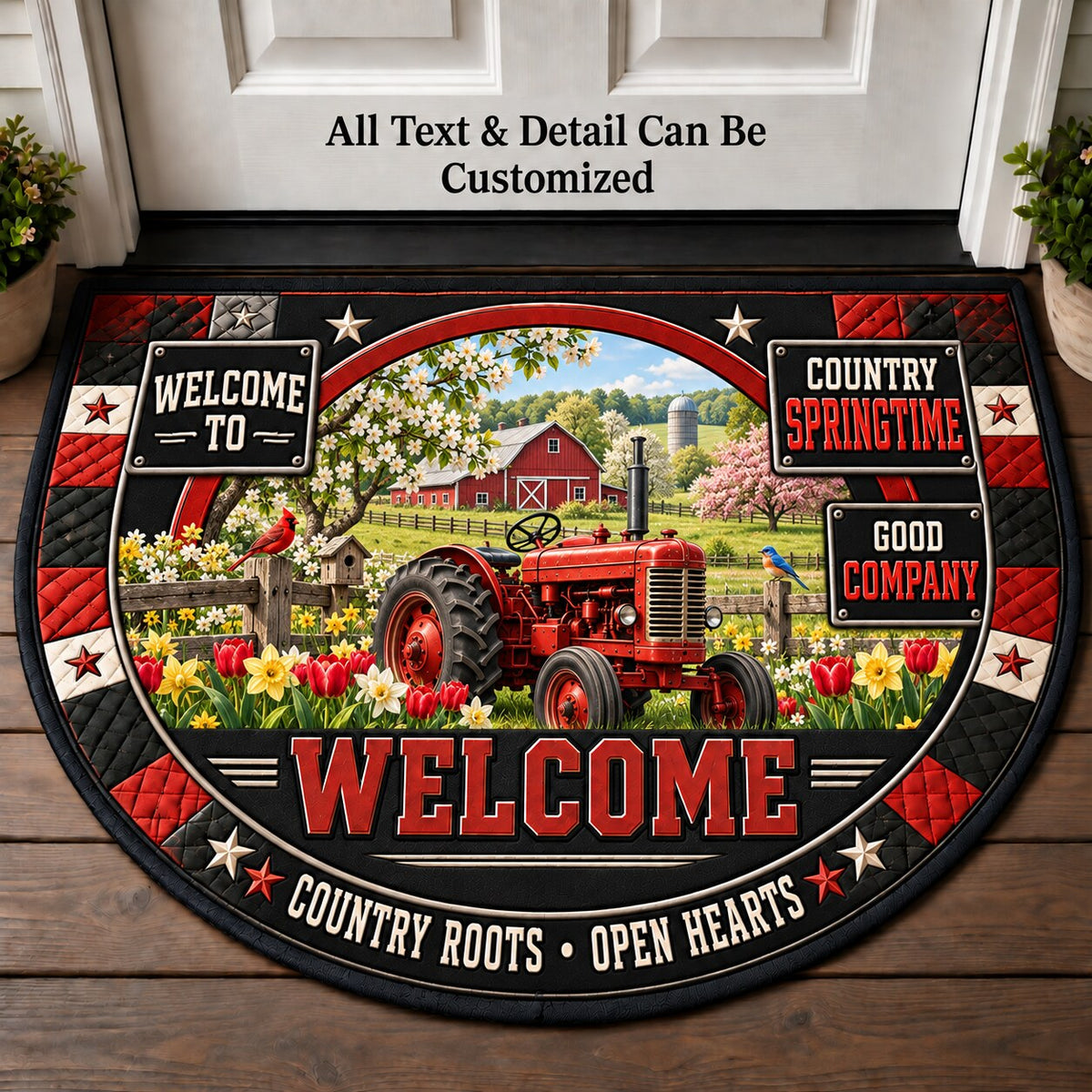 Country Springtime Personalized Half Round Mat | 5To9Vibe