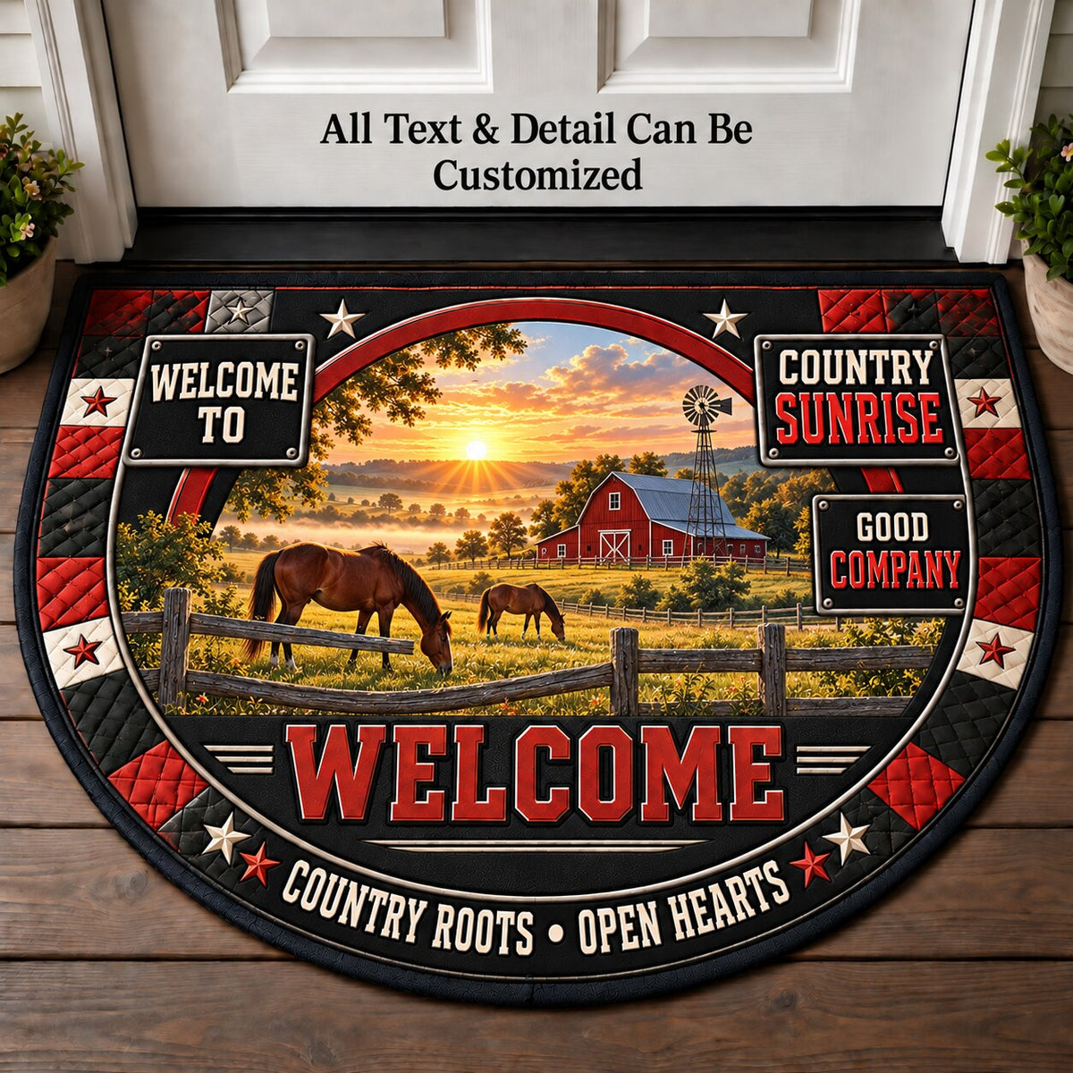 Country Sunrise Personalized Half Round Mat | 5To9Vibe