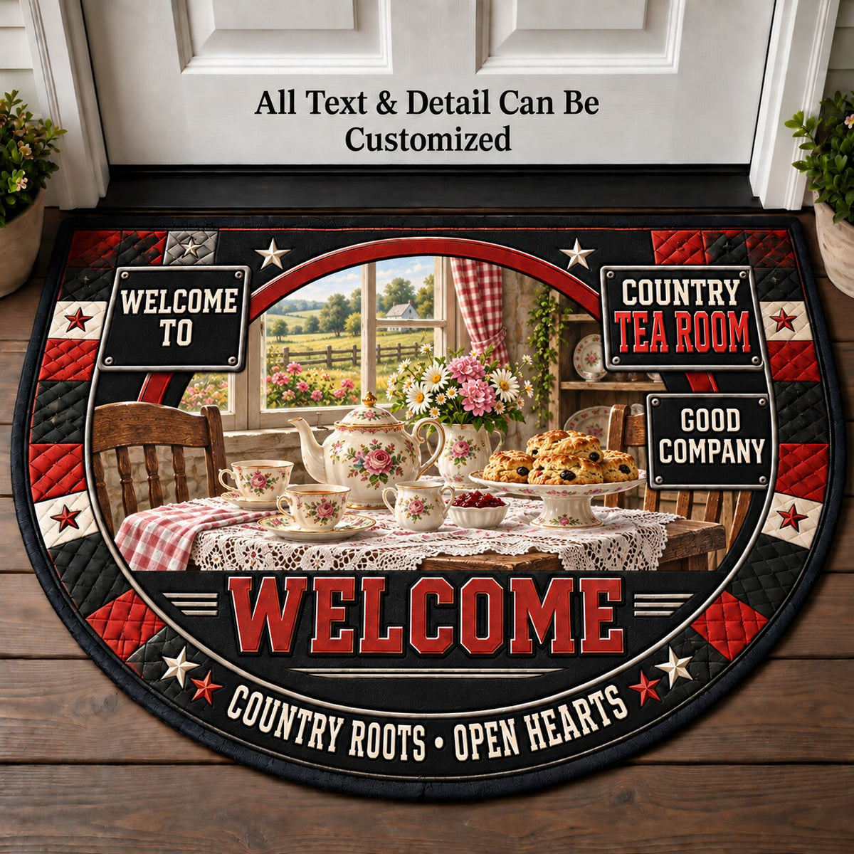Country Tea Room Personalized Half Round Mat | 5To9Vibe