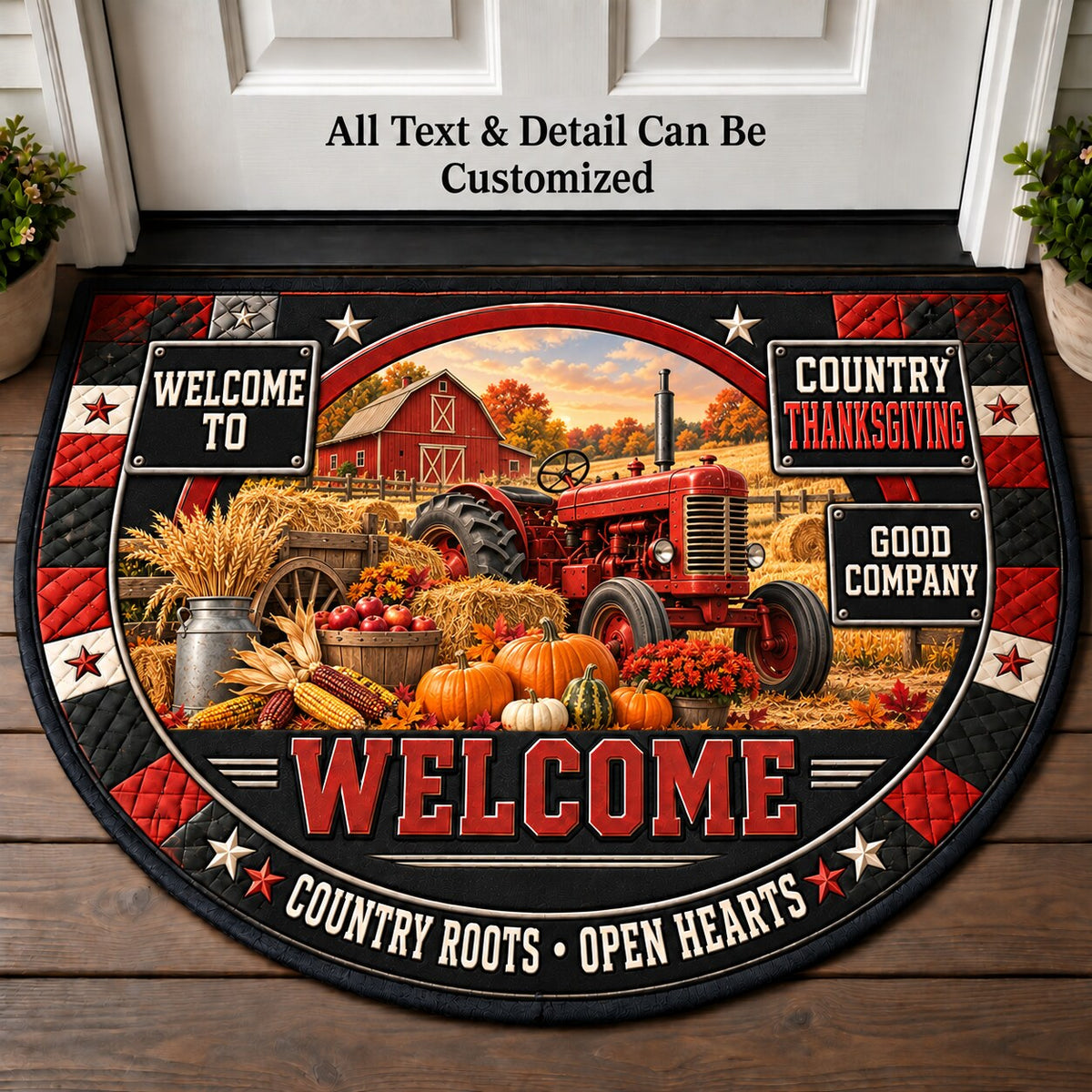 Country Thanksgiving Personalized Half Round Mat | 5To9Vibe