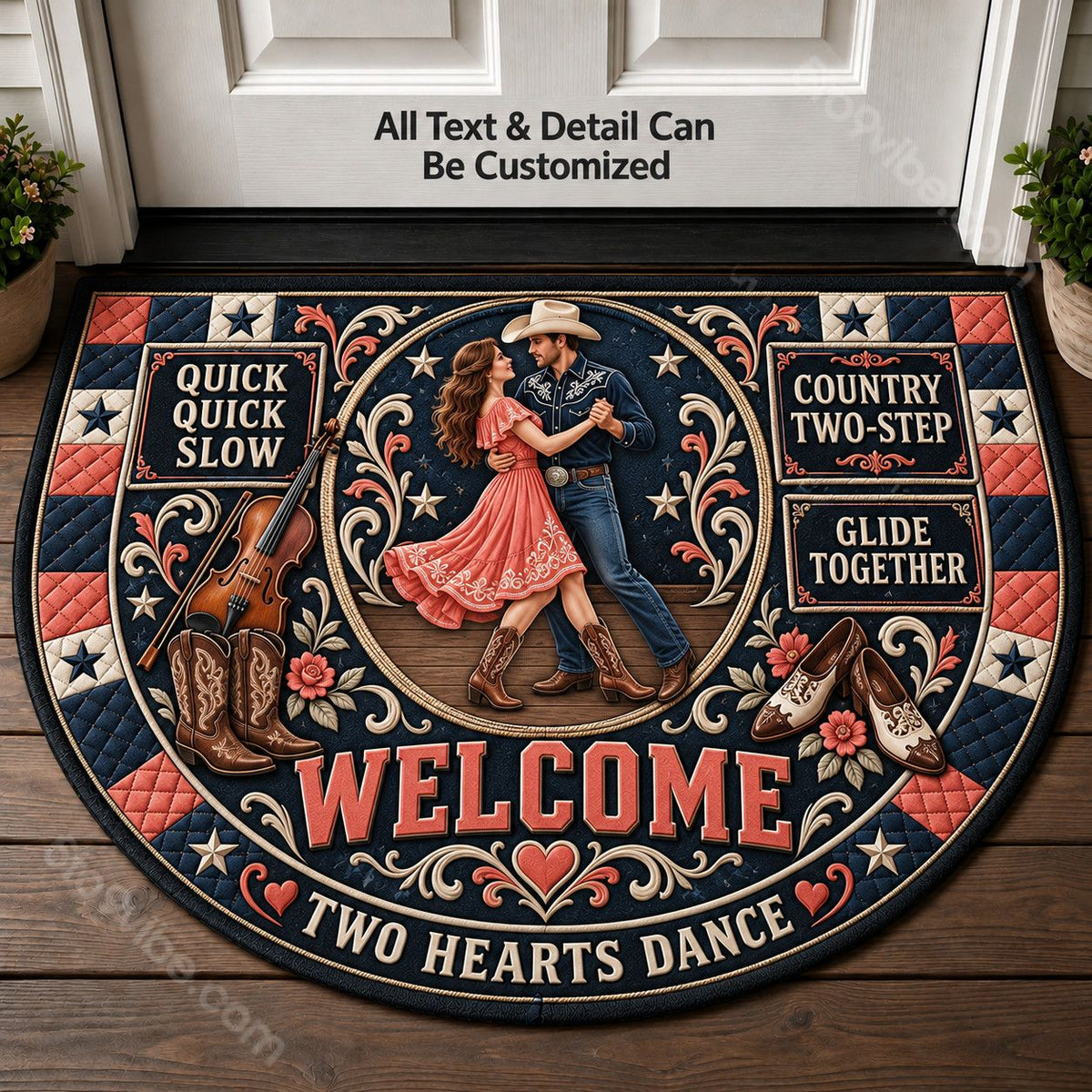 Country Two Step Personalized Half Round Mat | 5To9Vibe