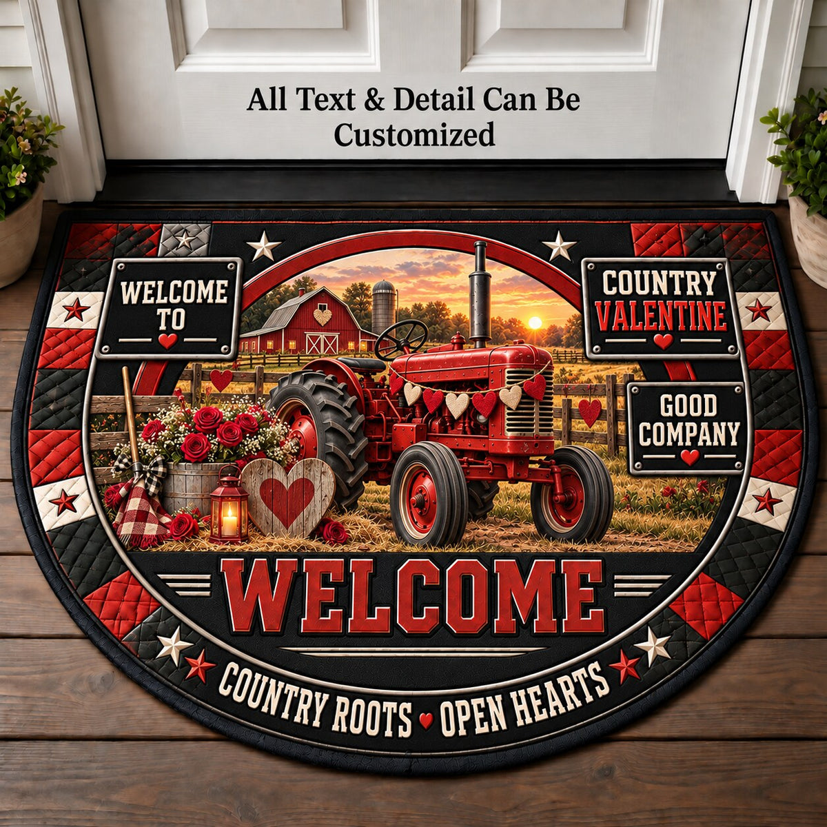 Country Valentine Personalized Half Round Mat | 5To9Vibe
