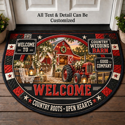 Country Wedding Barn Personalized Half Round Mat | 5To9Vibe