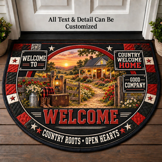 Country Welcome Home Personalized Half Round Mat | 5To9Vibe