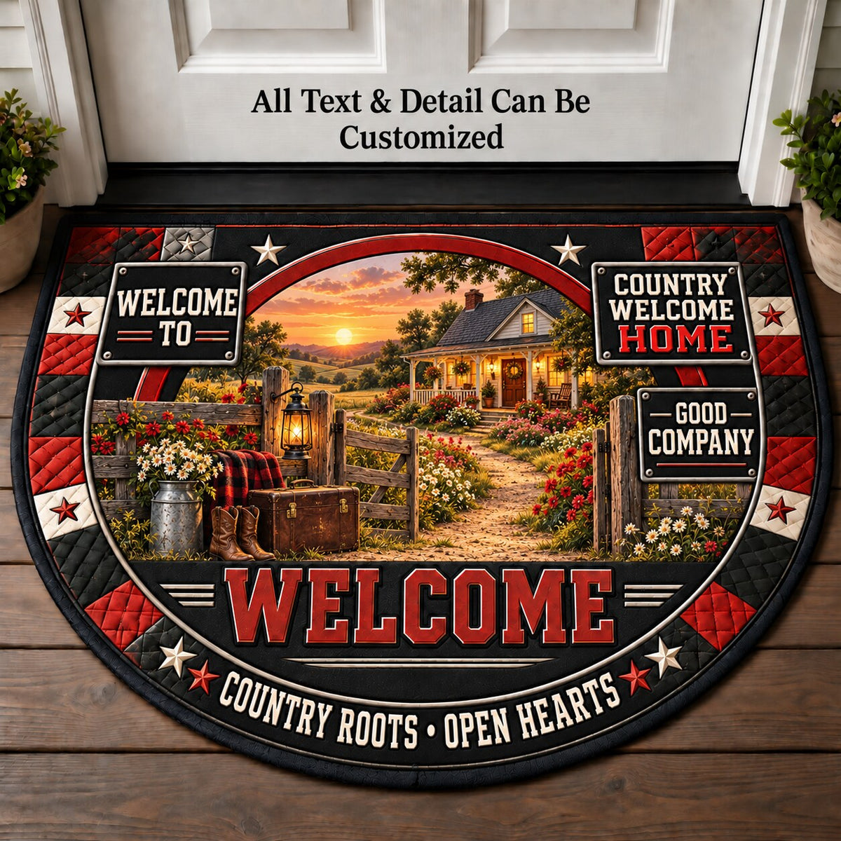 Country Welcome Home Personalized Half Round Mat | 5To9Vibe
