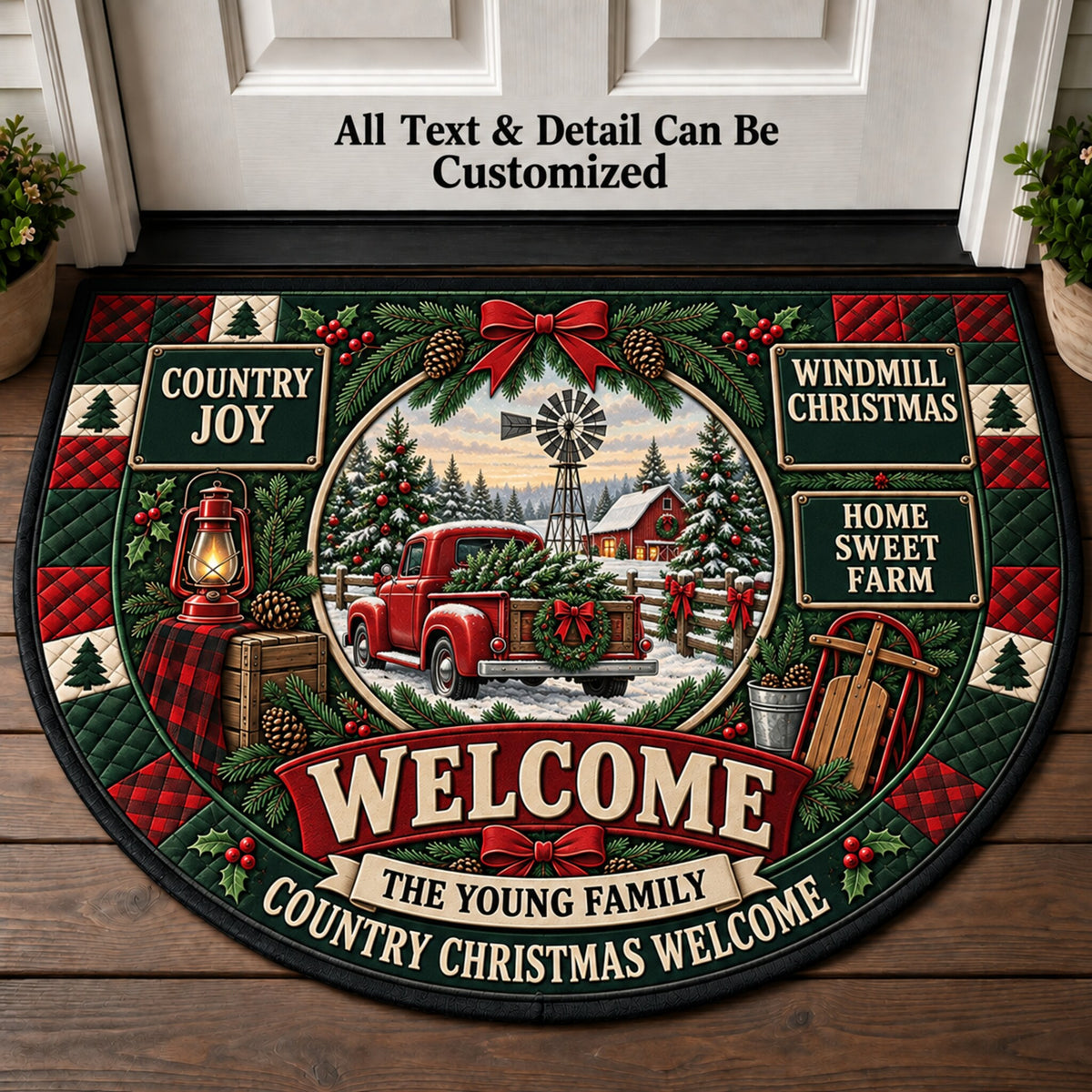 Country Windmill Christmas Personalized Half Round Mat | 5To9Vibe