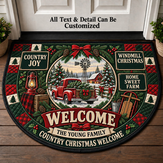 Country Windmill Christmas Personalized Half Round Mat | 5To9Vibe