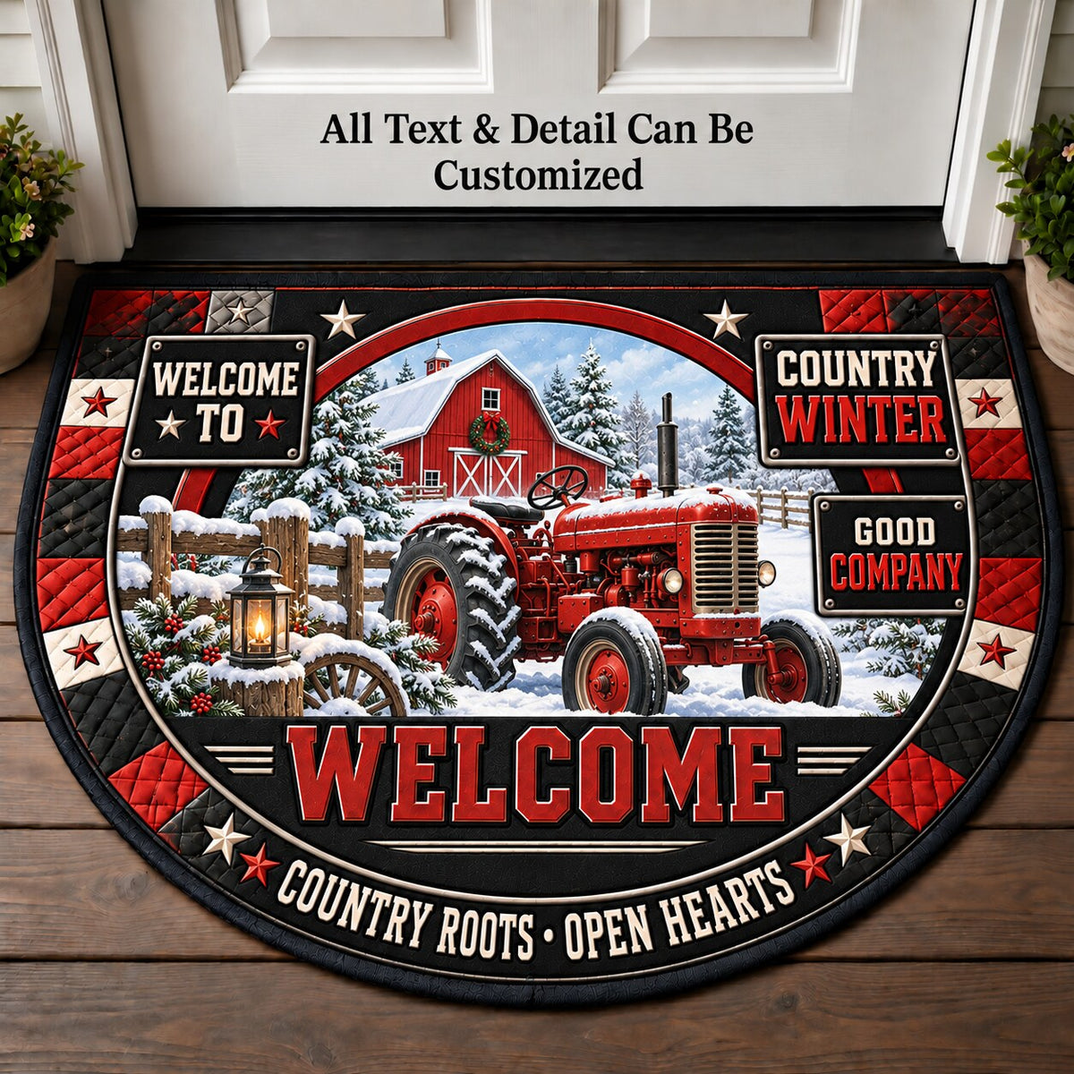 Country Winter Personalized Half Round Mat | 5To9Vibe