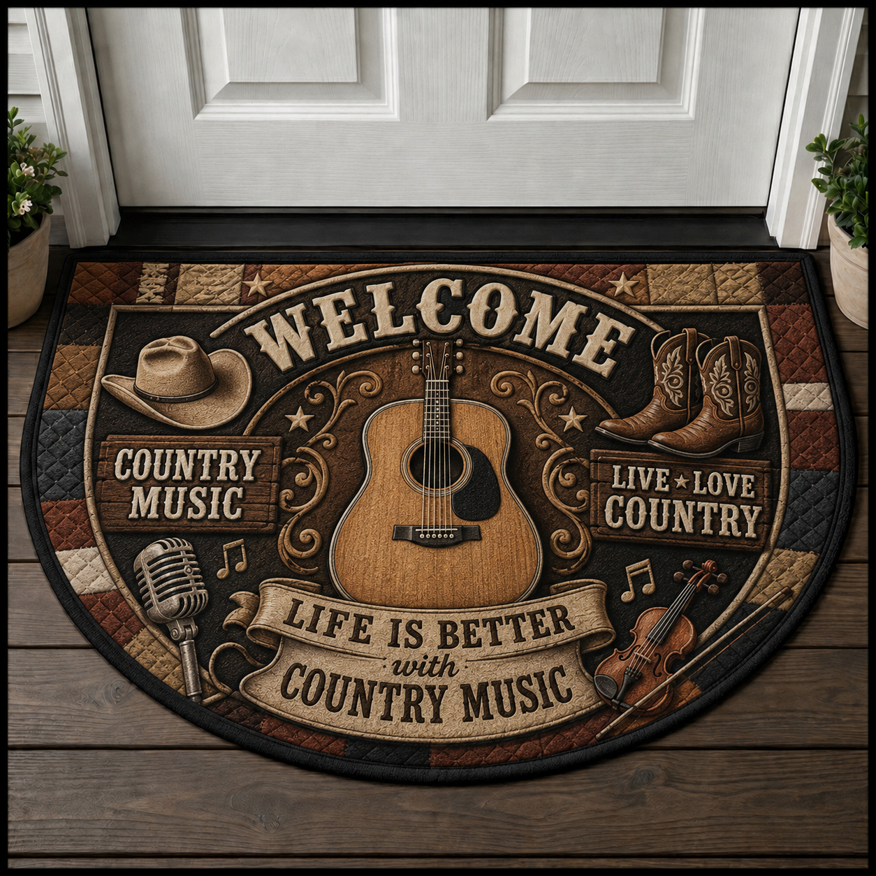 Guitar Welcome Mat - Electric Guitarist Play More Worry Less Doormat - 5to9vibe
