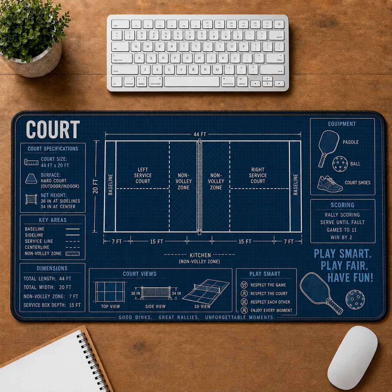 Pickleball Court Sports Technique Guide Desk Mat | 5To9Vibe