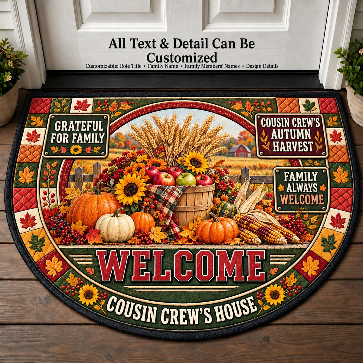 Cousin Crew's Autumn Harvest Personalized Half Round Mat | 5To9Vibe