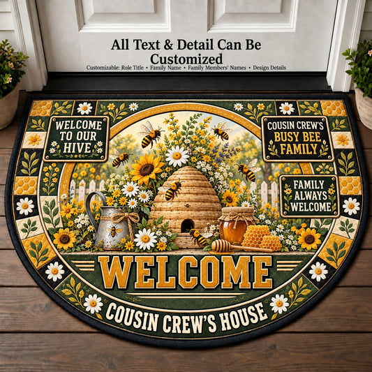 Cousin Crew's Busy Bee Family Personalized Half Round Mat | 5To9Vibe