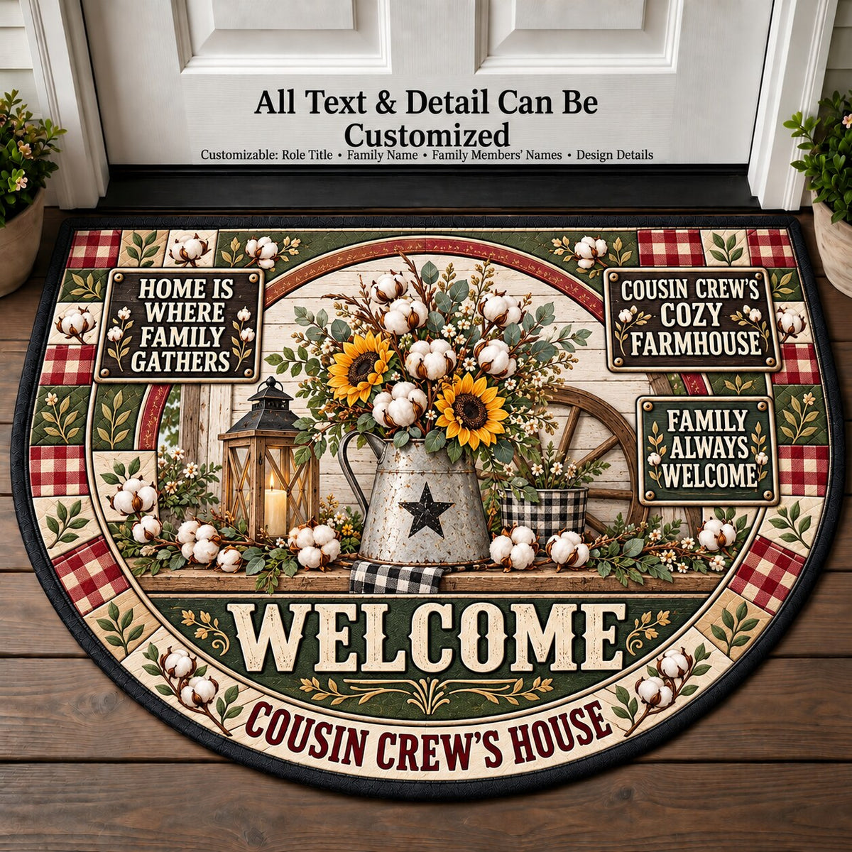 Cousin Crew's Cozy Farmhouse Personalized Half Round Mat | 5To9Vibe