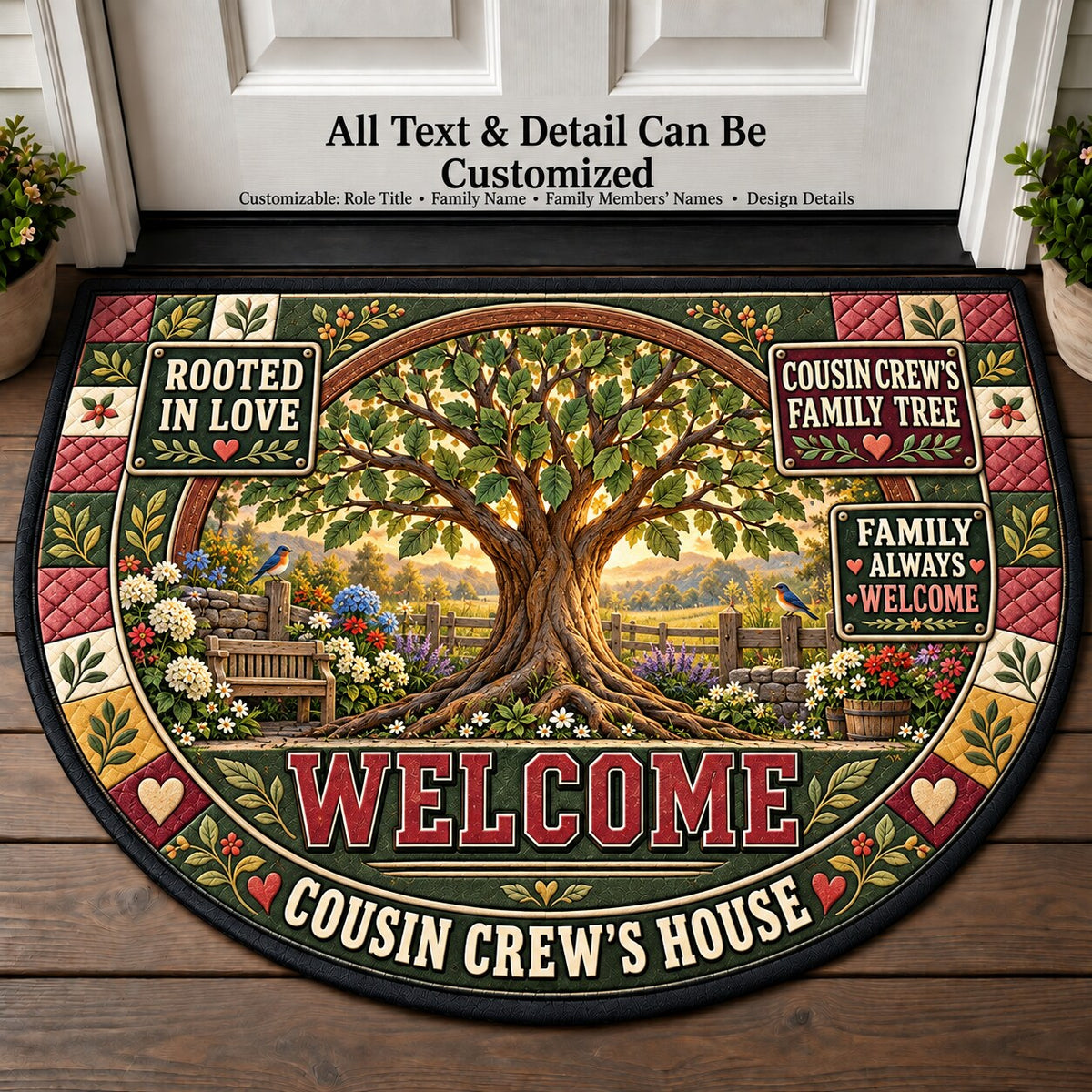 Cousin Crew's Family Tree Personalized Half Round Mat | 5To9Vibe