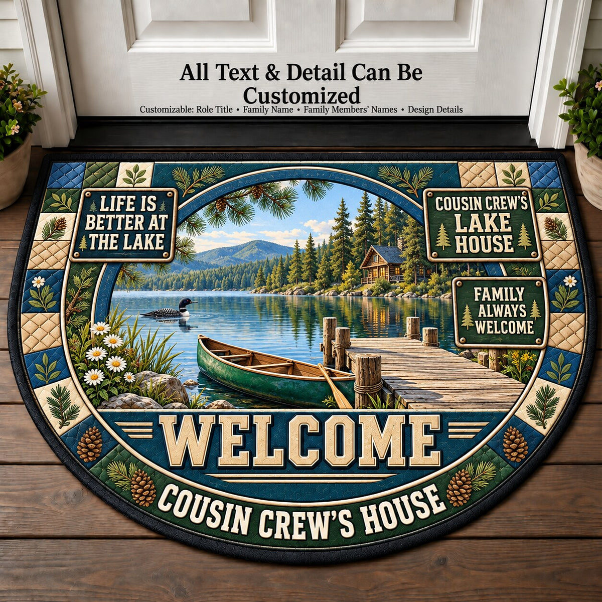 Cousin Crew's Lake House Personalized Half Round Mat | 5To9Vibe