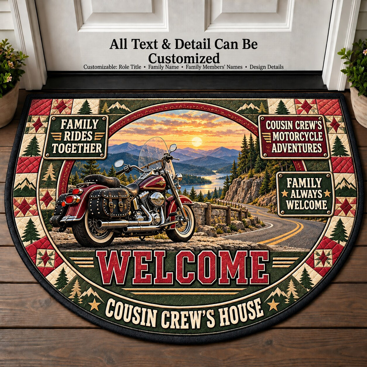 Cousin Crew's Motorcycle Adventures Personalized Half Round Mat | 5To9Vibe