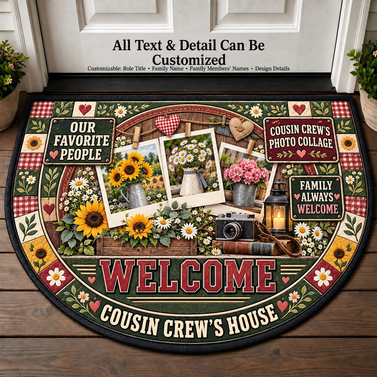 Cousin Crew's Photo Collage Personalized Half Round Mat | 5To9Vibe