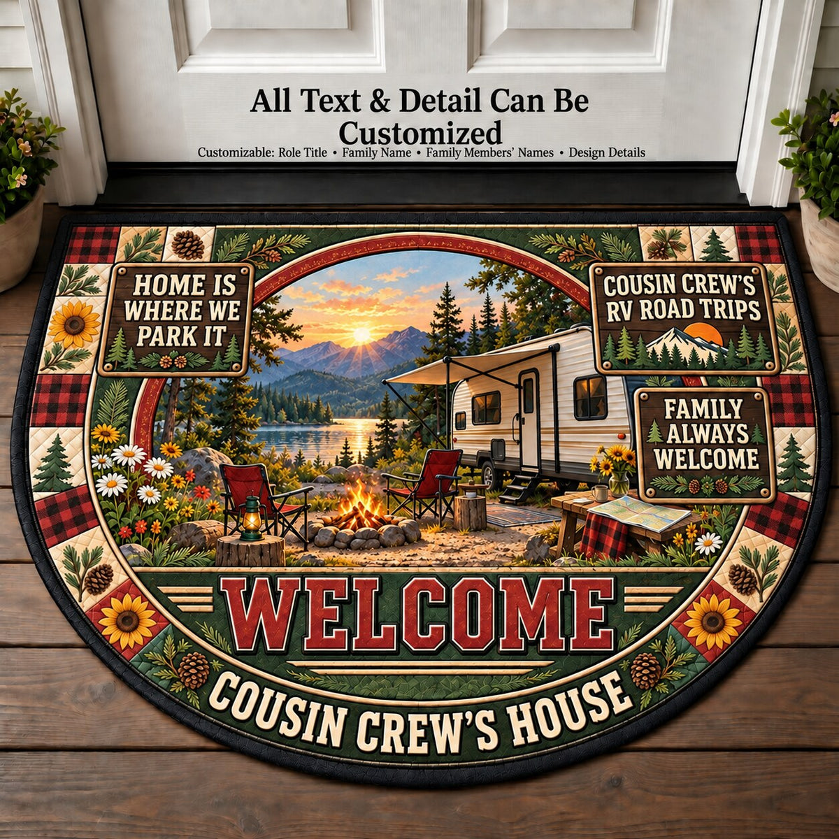 Cousin Crew's RV Road Trips Personalized Half Round Mat | 5To9Vibe