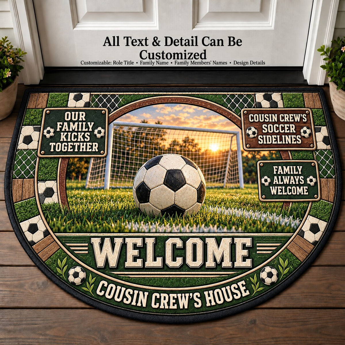 Cousin Crew's Soccer Sidelines Personalized Half Round Mat | 5To9Vibe