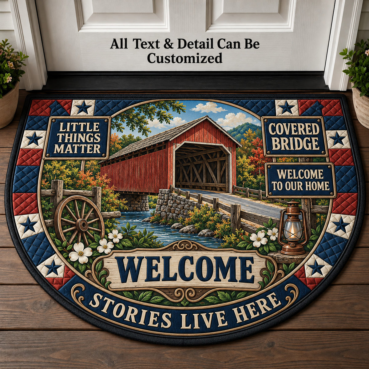 Covered Bridge Personalized Half Round Mat | 5To9Vibe