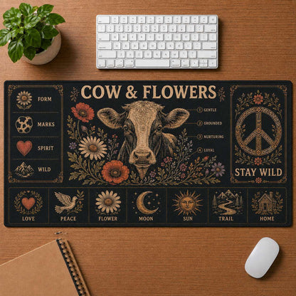 Elephant Hippie Desk Mat Mouse Pad | 5To9Vibe - Cow & Flowers style