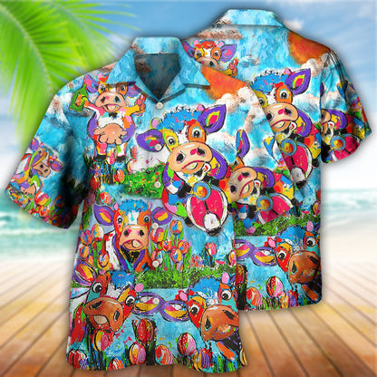 Cow Happy Love Funny Animals - Hawaiian Shirt 