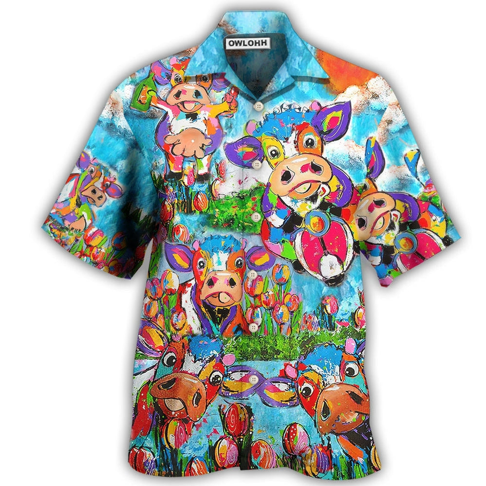 Hawaiian Shirt / Adults / S Cow Happy Love Funny Animals - Hawaiian Shirt 