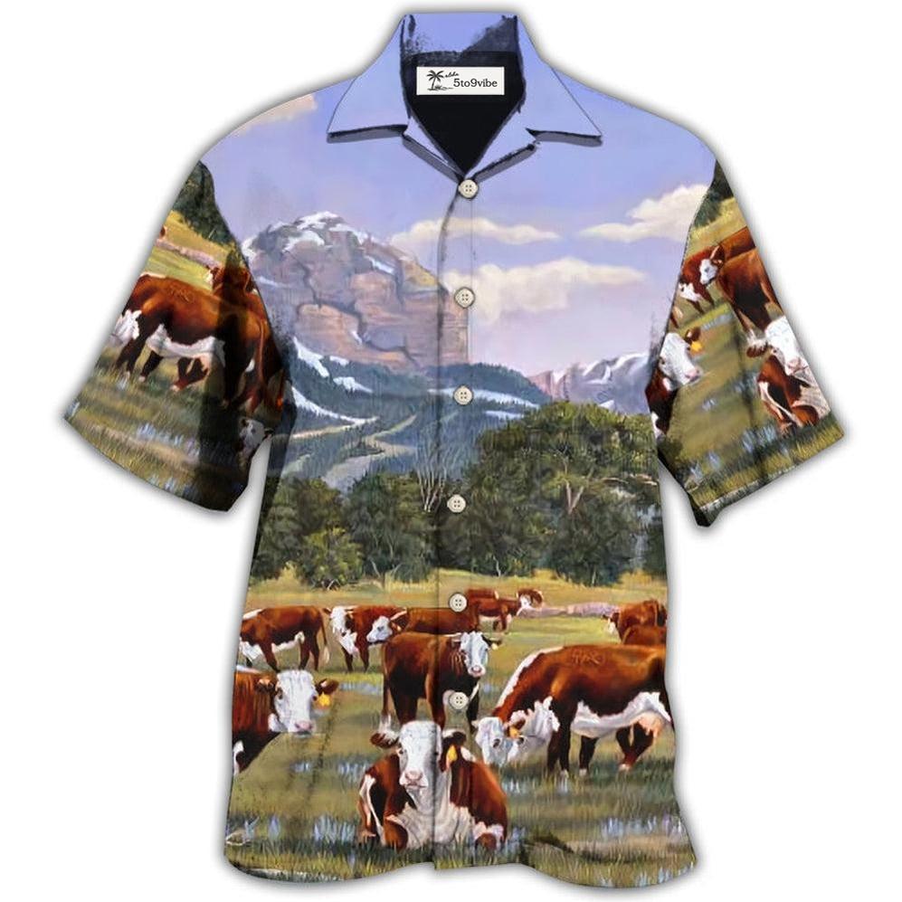 Hawaiian Shirt / Adults / S Cow Hereford Cow Beautiful Landscape - Hawaiian Shirt 