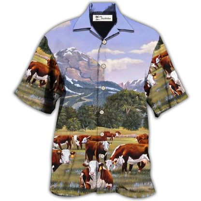 Hawaiian Shirt / Adults / S Cow Hereford Cow Beautiful Landscape - Hawaiian Shirt 