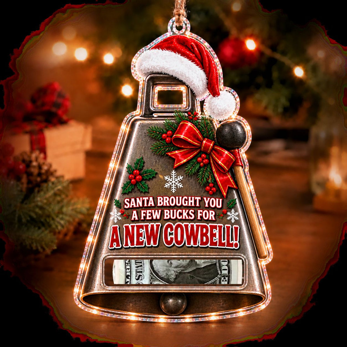 Cowbell Christmas money holder ornament
