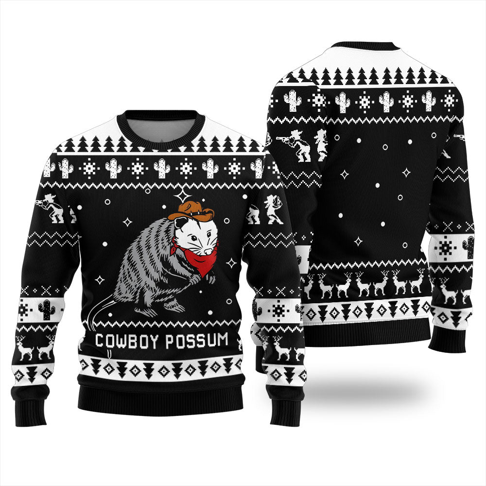 Cowboy Possum Ugly Christmas Sweater