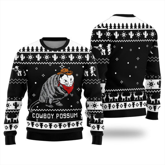 Cowboy Possum Ugly Christmas Sweater