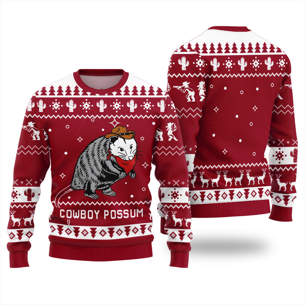 Cowboy Possum Ugly Christmas Sweater