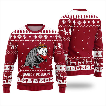 Cowboy Possum Ugly Christmas Sweater