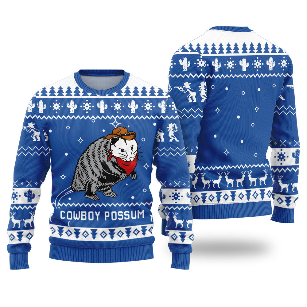 Cowboy Possum Ugly Christmas Sweater