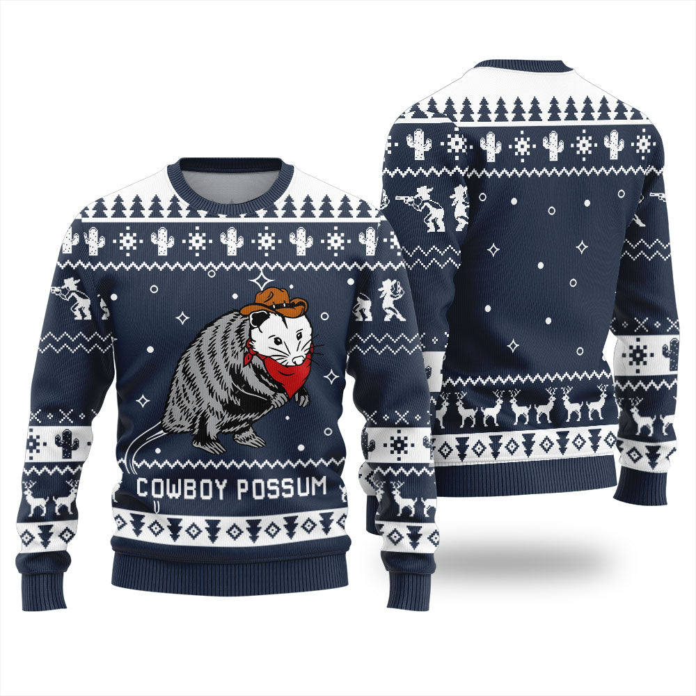 Cowboy Possum Ugly Christmas Sweater