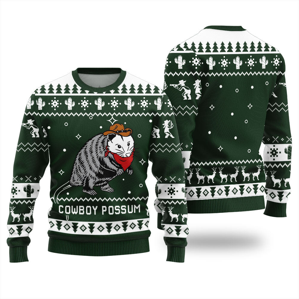 Cowboy Possum Ugly Christmas Sweater