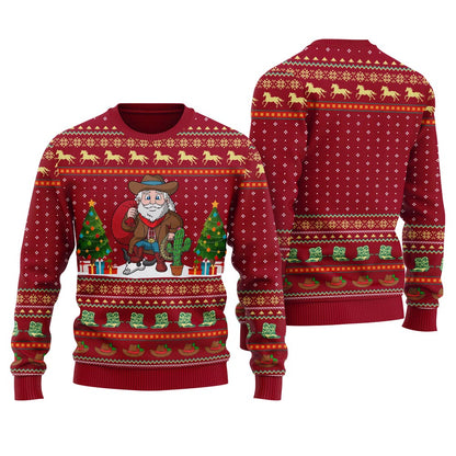 Cowboy Santa Claus Ugly Western Christmas Sweater Red