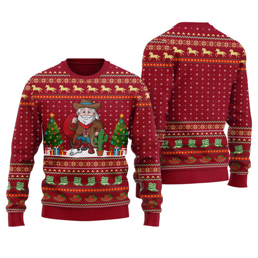 Cowboy Santa Claus Ugly Western Christmas Sweater Red