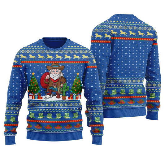 Cowboy Santa Claus Western Ugly Christmas Sweater Royal