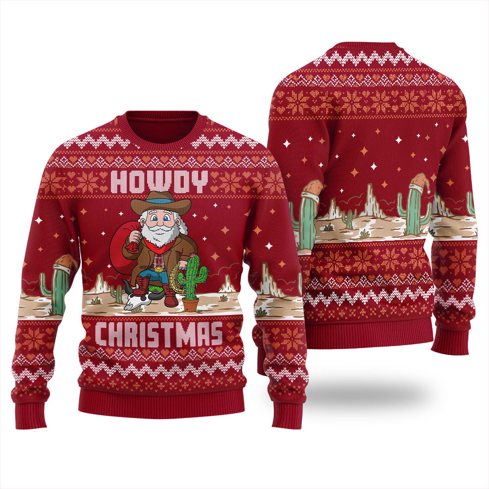 Howdy Cowboy Santa Claus Men's Ugly Christmas Sweater