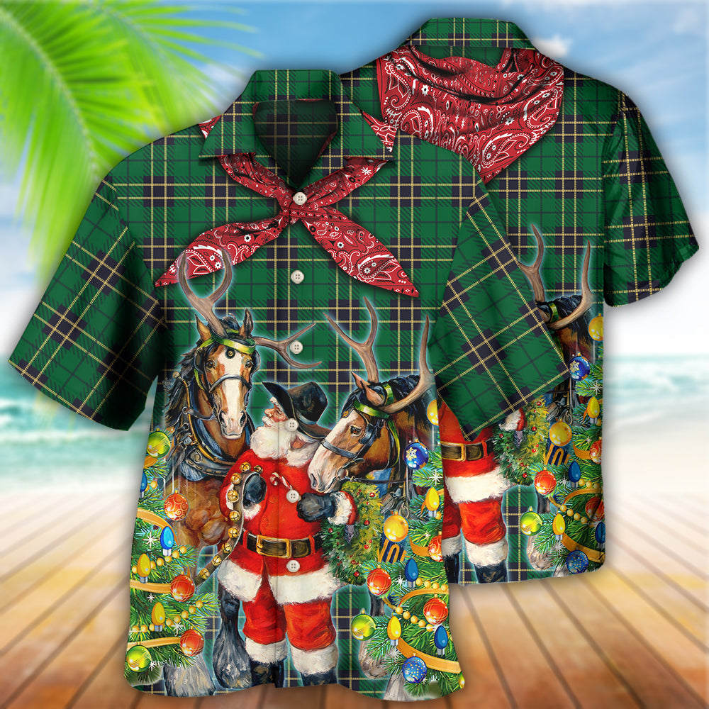 Cowboy Santa Christmas Green - Hawaiian Shirt 