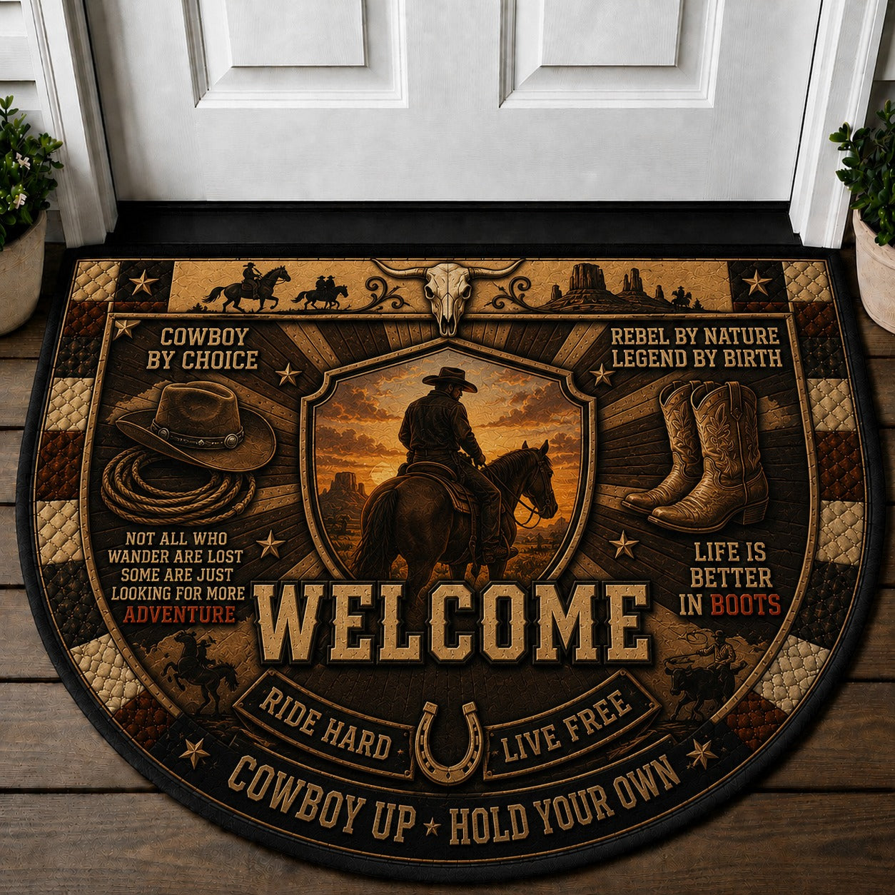 Western Horse Lover Quilted Print Premium Welcome Mat – Personalized Doormat