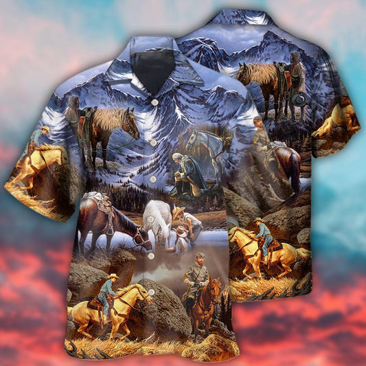 Cowboy Snow Mountain At Sunset - Hawaiian Shirt 