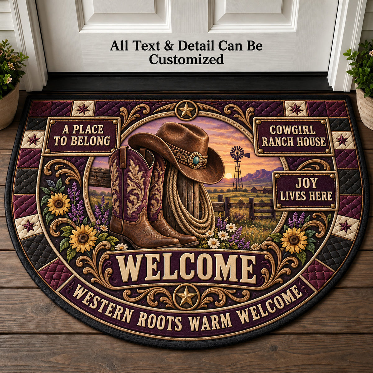 Cowgirl Ranch House Personalized Half Round Mat | 5To9Vibe