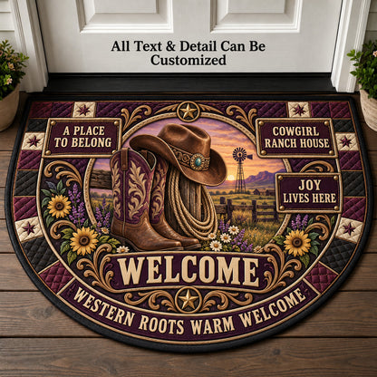Cowgirl Ranch House Personalized Half Round Mat | 5To9Vibe