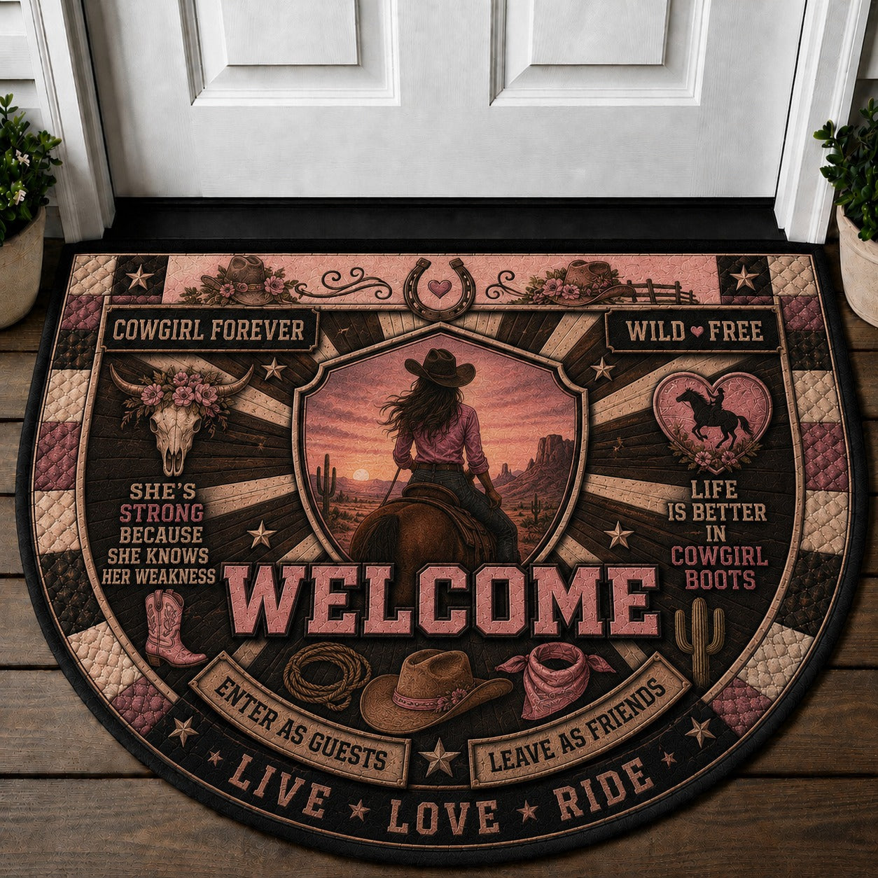 Western Horse Lover Quilted Print Premium Welcome Mat – Personalized Doormat